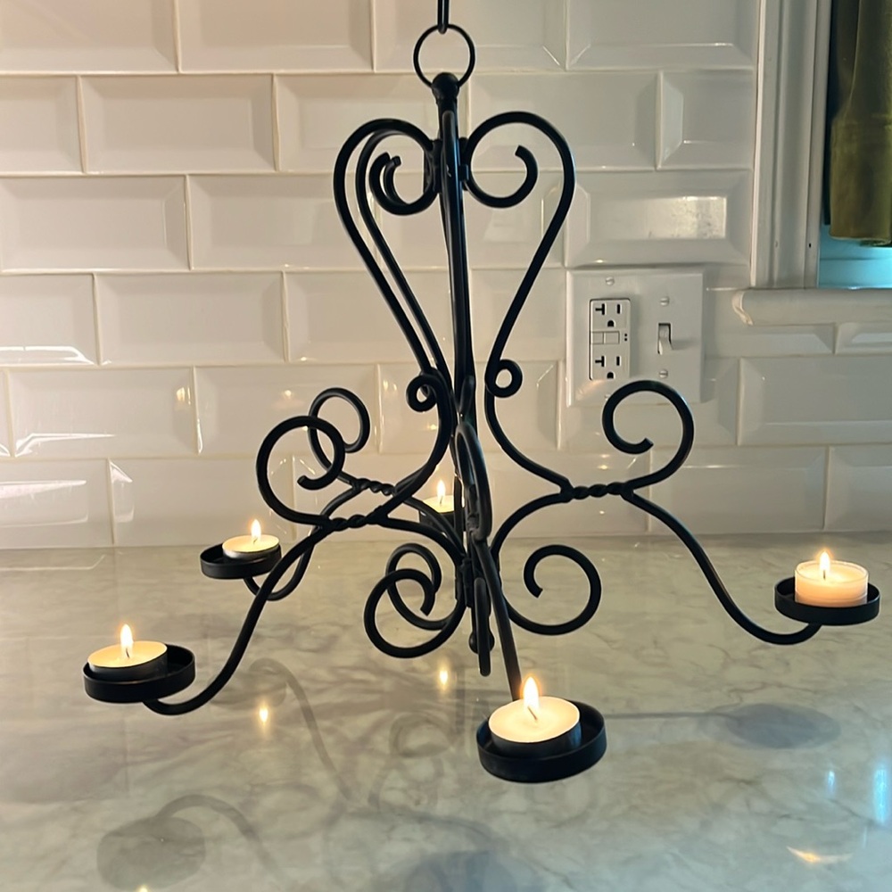 Vintage Wrought iron hanging  chandelier nice for Halloween decor Dark academia